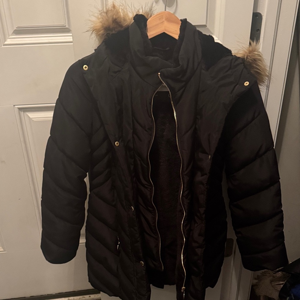 Justice Black Puffer Coat with Faux Fur Trim